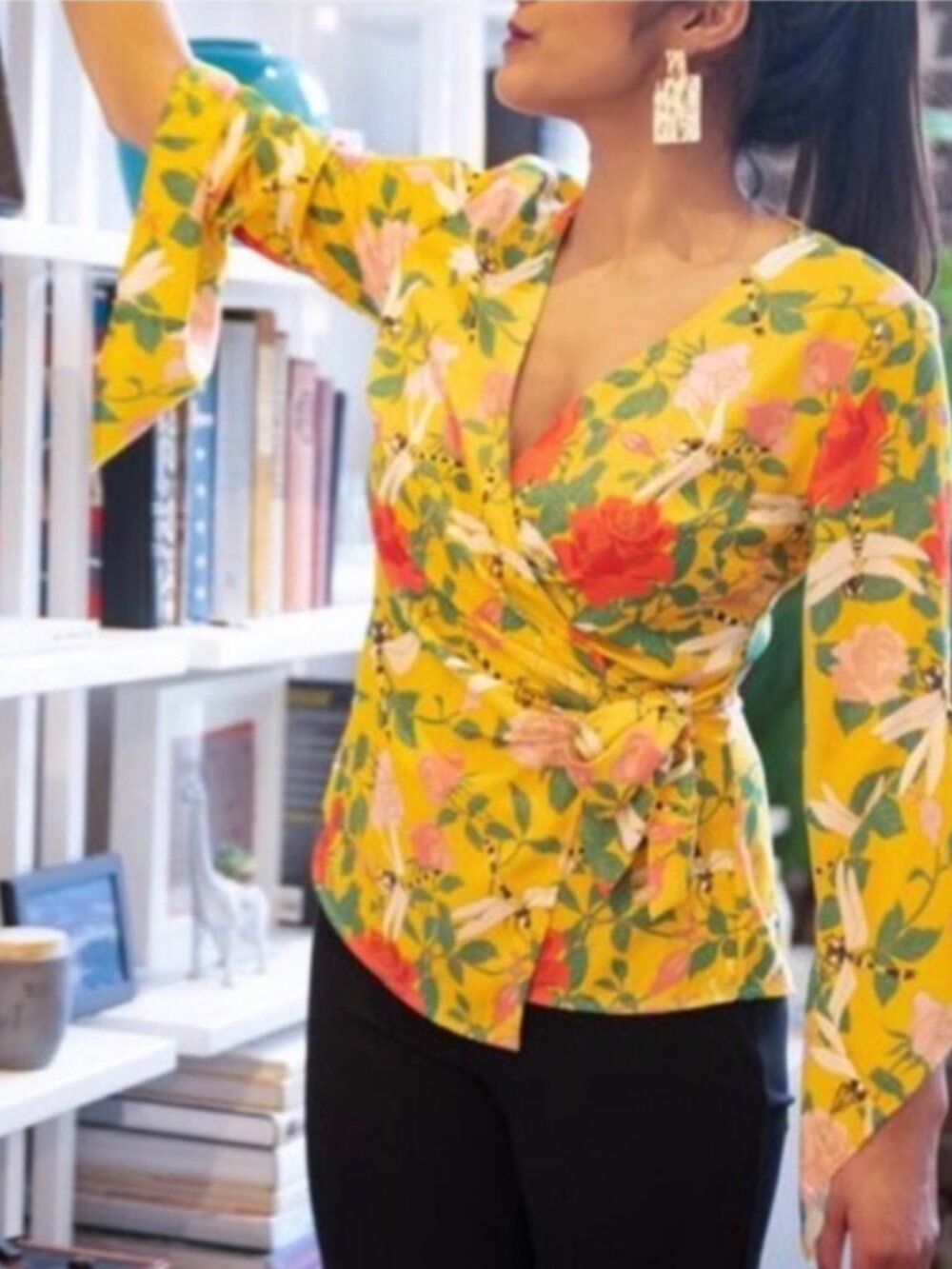 New Betabrand Dragonfly Floral the Perfect Blouse Wrap Top Medium